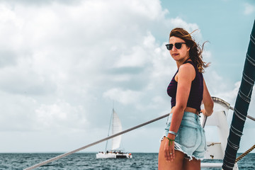 Girl in a boat near Saona Island, Dominican Republic