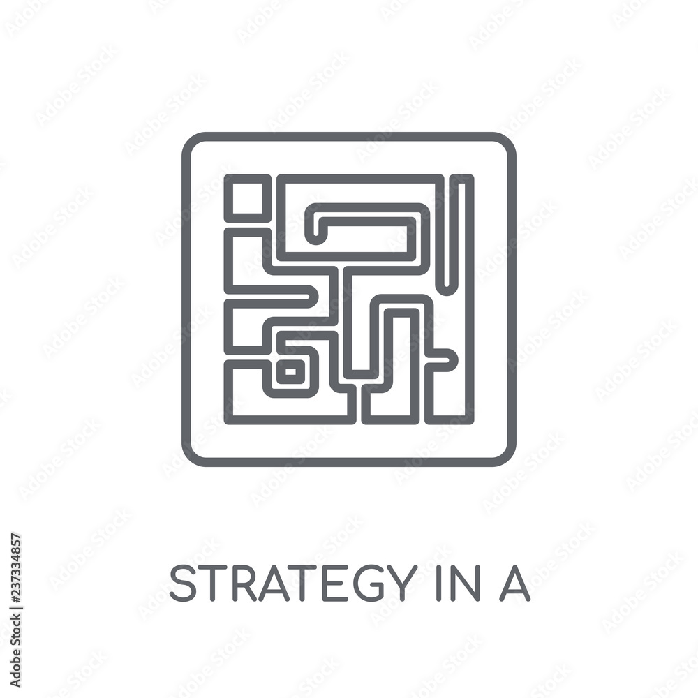 Poster strategy in a labyrinth linear icon. modern outline strategy in a labyrinth logo concept on white ba