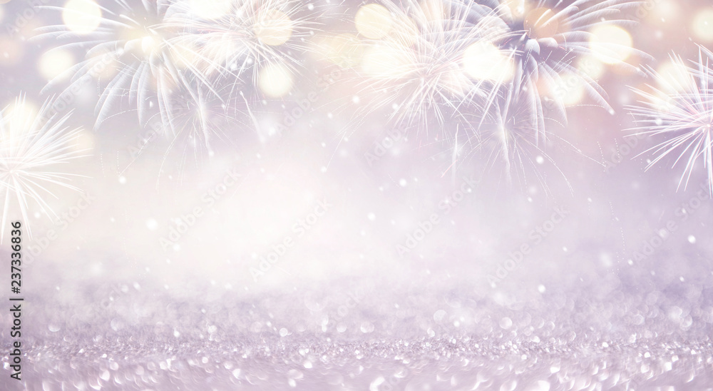 Wall mural fireworks and bokeh in new year eve and copy space. abstract background holiday.