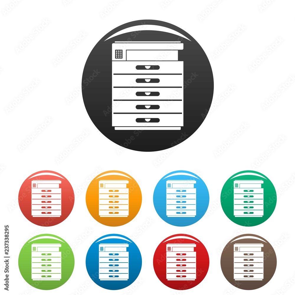 Poster xerox icons set 9 color vector isolated on white for any design