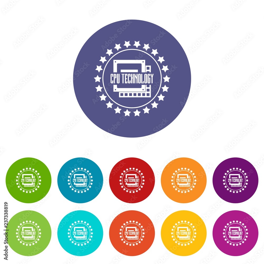 Poster cpu technology icons color set vector for any web design on white background