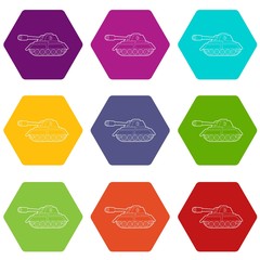Tank icons 9 set coloful isolated on white for web