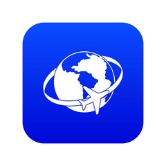 Travelling around the world icon digital blue for any design isolated on white vector illustration