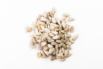 Sunflower seeds on white background