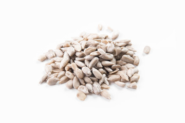 Sunflower seeds on white background