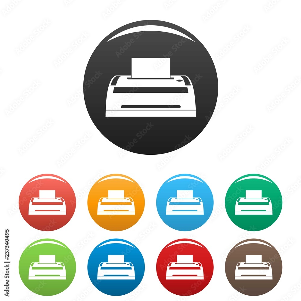 Poster digital printer icons set 9 color vector isolated on white for any design