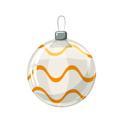Christmas ball yellow, gold, white colour decorated on white background, illustration, vector, isolated