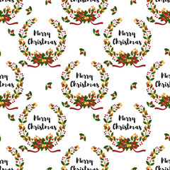 Christmas wreath seamless pattern.
