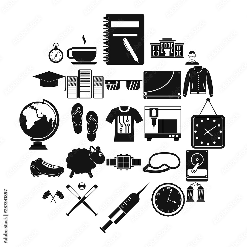 Poster waste of time icons set. simple set of 25 waste of time vector icons for web isolated on white backg