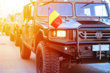 Army camouflage military vehicles with Romania flag, military vehicles and vehicles