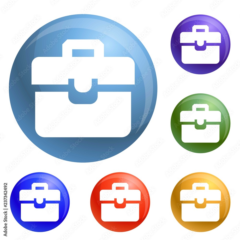 Aufkleber briefcase icons set vector 6 color isolated on white background