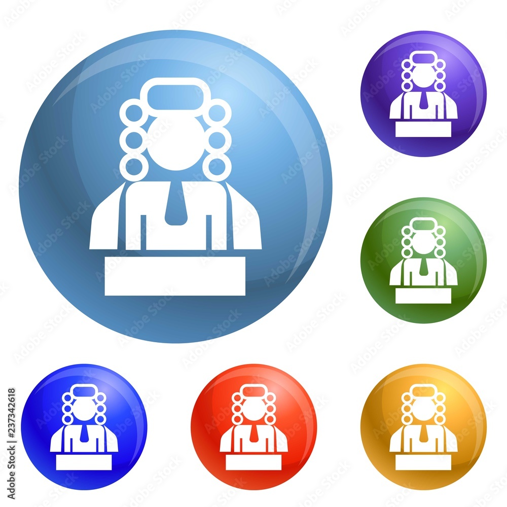 Aufkleber judge man icons set vector 6 color isolated on white background