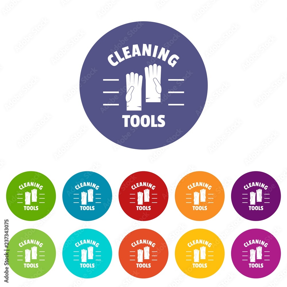 Poster cleaning tools icons color set vector for any web design on white background