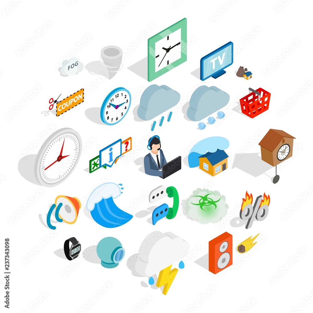 Poster temporary problem icons set. isometric set of 25 temporary problem vector icons for web isolated on 