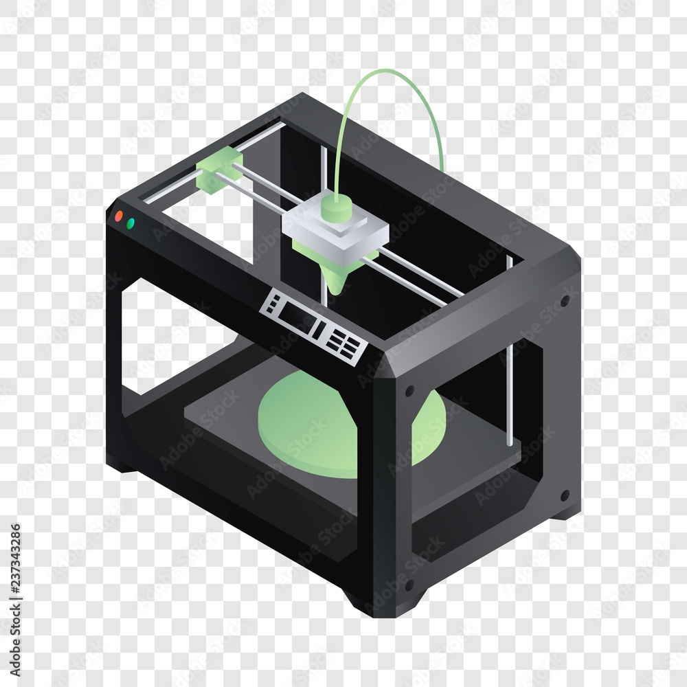 Poster 3d printer icon. isometric of 3d printer vector icon for web design