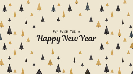 Obraz premium Happy New Year festive poster with creative geometric fir trees.