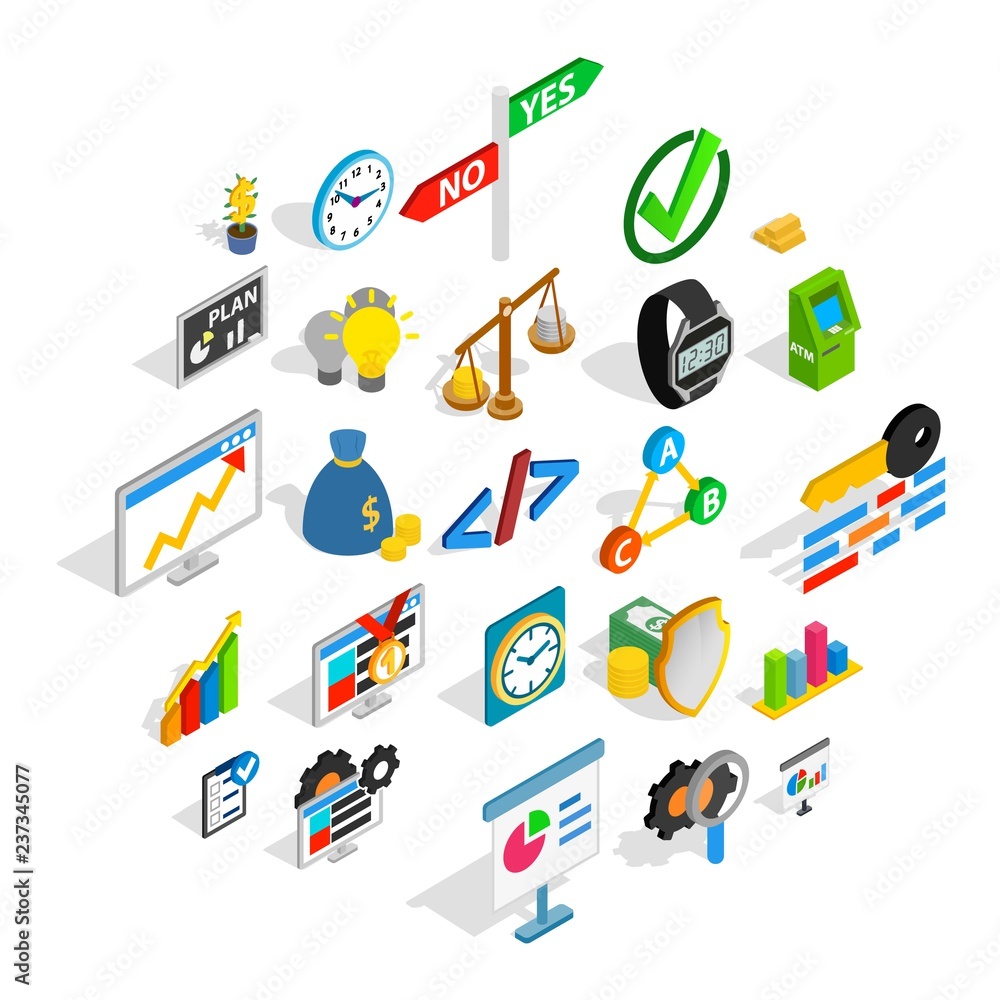 Poster golden time icons set. isometric set of 25 golden time vector icons for web isolated on white backgr