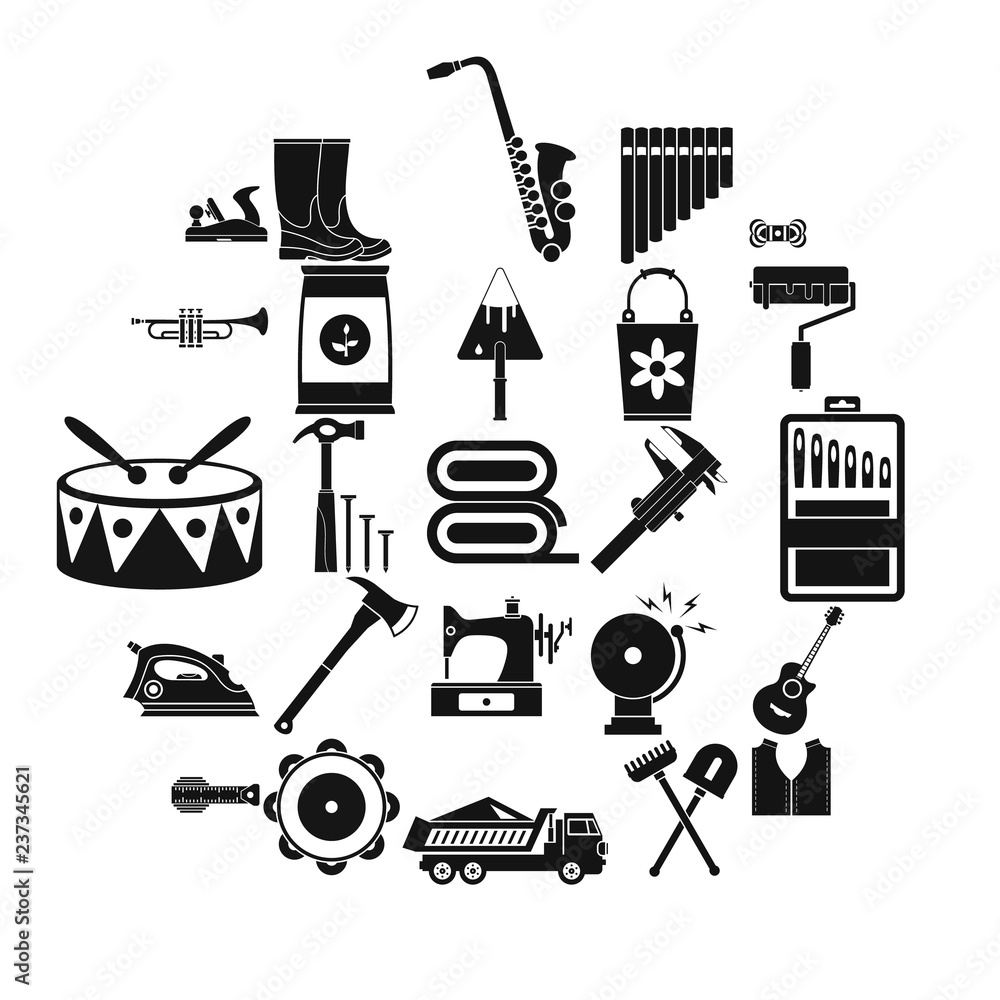 Poster working gear icons set. simple set of 25 working gear vector icons for web isolated on white backgro