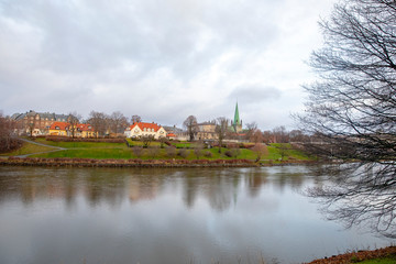 Fototapeta na wymiar Trondheim town by the river Nidelven, Norway