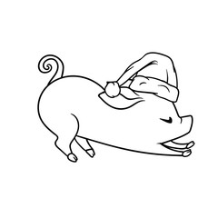 Outline of the stretching piglet with a hat