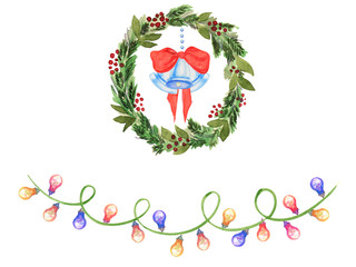 Template Christmas card with a wreath and Garlands