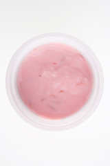 CHERRY YOGHURT ON WHITE BACKGROUND