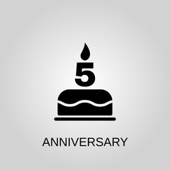 The birthday cake with candles in the form of number 5 icon. Anniversary concept symbol design. Stock - Vector illustration can be used for web.