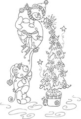 Kids coloring page of Christmas teddy bears