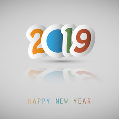 Simple Colorful New Year Card, Cover or Background Design Template With Paper Cut Numerals - 2019