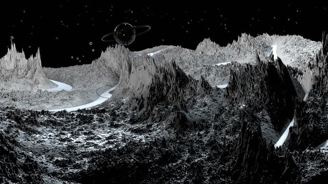 3d render of cosmic landscape as background or environment. Planet from space view from the spacecraft very detailed surface relief of the planet. Science fiction, wide viewing angle, timelapse. 64