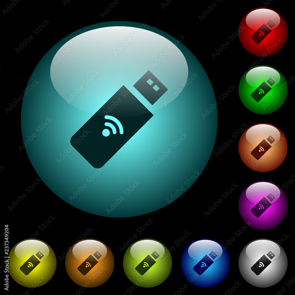 Poster wireless usb stick icons in color illuminated glass buttons