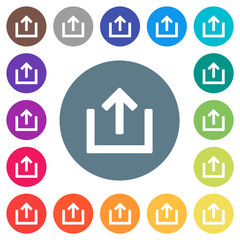 Export item flat white icons on round color backgrounds