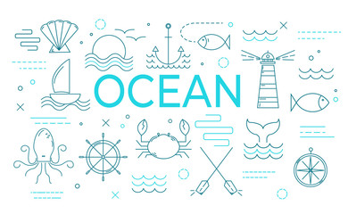 Ocean theme banner with thin line icons.