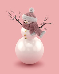 Christmas snowman in a knitted hat and scarf