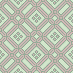 Geometric dark green seamless background wth pink elements