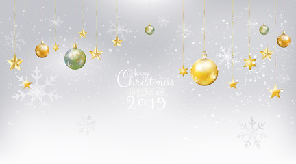 Merry Christmas and New Year 2019 on white snow background with calligraphic