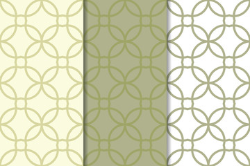 Fototapeta premium Olive green and white geometric set of seamless patterns