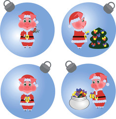 set illustration of a pig the symbol of the 2019 New Year