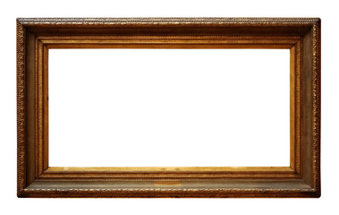 Picture gold wooden frame for design on white  background