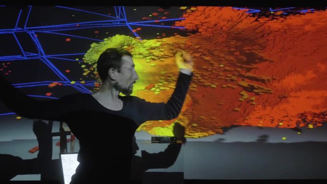 Art digital performance, dance experimental. A new kind of art, generative graphics. Interactive video installation. High technologies.