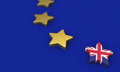 Brexit concept. European union yellow stars with great britain union jack flag. 3D Rendering