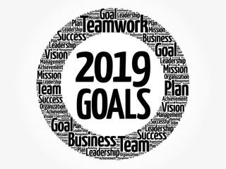 2019 Goals word cloud collage, business concept background