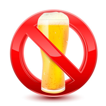 Forbidden no beer red sign, isolated on  white background. Vector Illustration.
