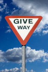 RED TRIANGULAR ROAD TRAFFIC GIVE WAY SIGN