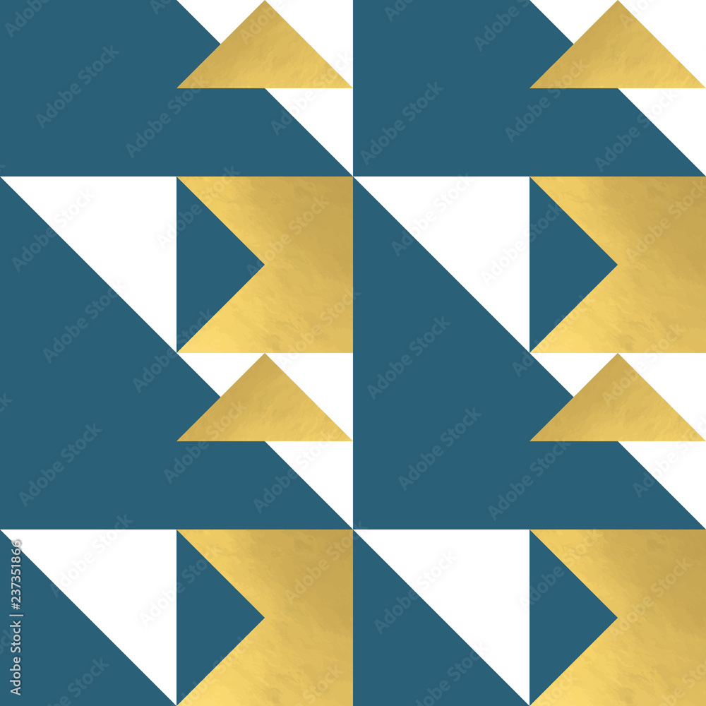 Aufkleber Festive triangle and square geometric shapes background. Abstract mosaic vector seamless pattern in pastel and golden colors. Christmas , new year, carnival, party, celebration wrapping paper concept.