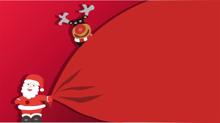 Santa Claus with big bag (bagful) with free blank space for text
