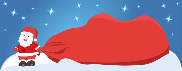 Santa Claus with big bag (bagful) with free blank space for text