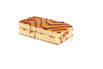 Sponge Cake with fruit cream filling isolated on white background