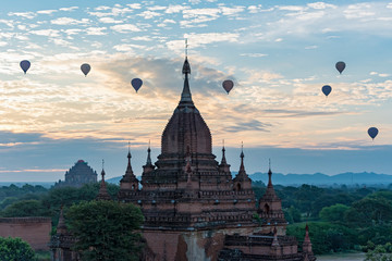 Hot-air balloons and Temples of Bagan at sunrise, Myanmar - 237354016
