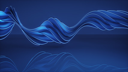 Glowing blue twisted spiral shape 3D rendering